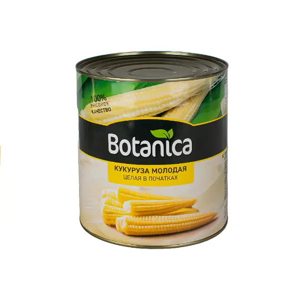Кукуруза консервированная в початках Botanica 3100мл/2840гр/1500гр ж/б, 6шт/кор, Китай