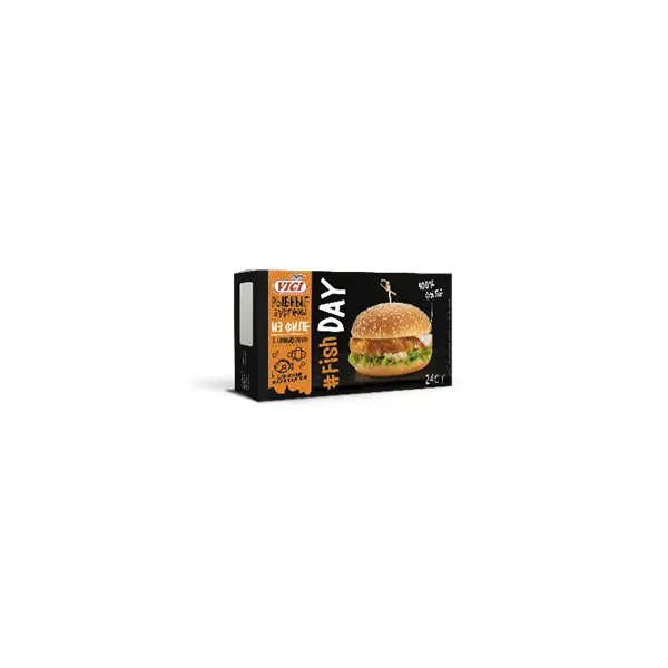 Котлеты для гамбургера из филе минтая в панировке Fish DAY VICI 240гр/2шт/уп, 2,4кг/кор