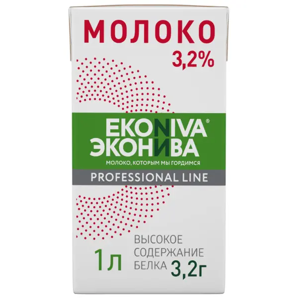 Молоко ультрапастеризованное 3,2% ЭкоНива 1л TBA Base, 12шт/кор