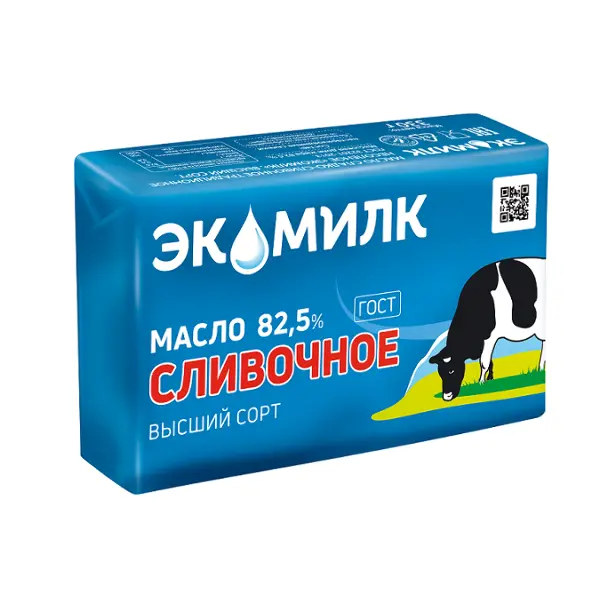 Масло сладко-сливочное несоленое традиционное 82,5% Экомилк 330гр, 8шт/кор