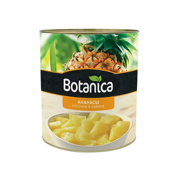 Ананасы консервированные кусочки в сиропе Botanica 3100мл/3050гр/1840гр, 6шт/кор, Таиланд