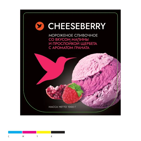 Мороженое сливочное со вкусом малины и щербетом с ароматом граната Сheeseberry 1кг, 4шт/кор