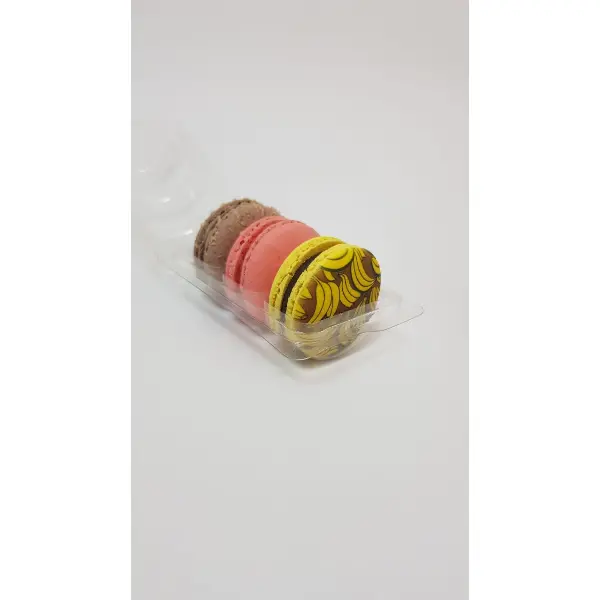 Макарони ассорти мини Банановый милкшейк, Малина, Кокосовый рай Macaronshop 60гр, 39шт/кор