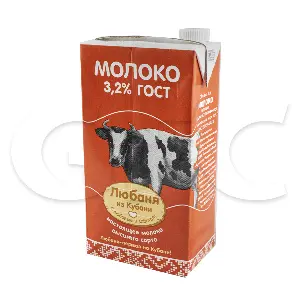 Молоко ультрапастеризованное 3,2% Любаня из Кубани 1л с крышкой, 12шт/кор