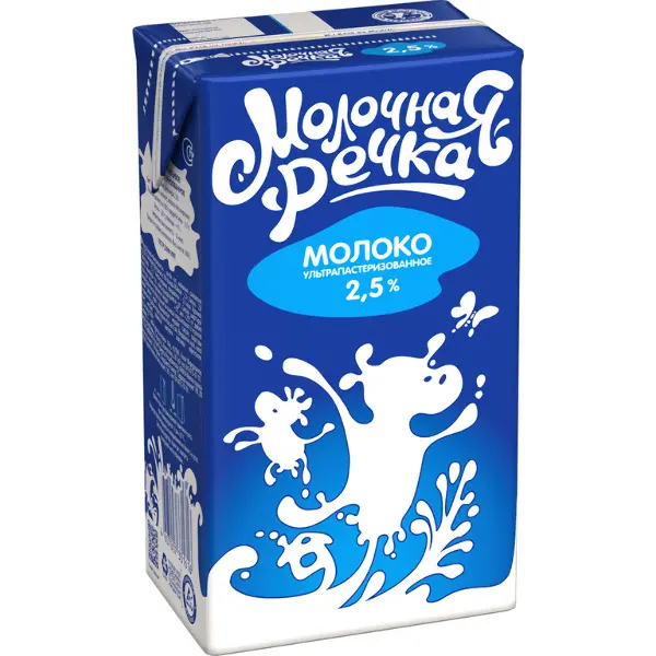 Молоко ультрапастеризованное 2,5% Молочная речка 973мл, 12шт/кор