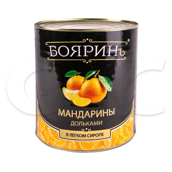 Мандарины консервированные в легком сиропе Бояринъ 3100мл/3000гр/1700гр ж/б, 6шт/кор
