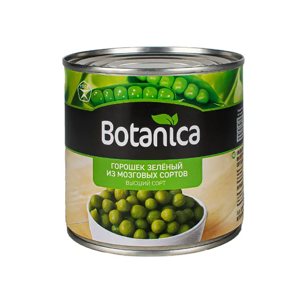 Горошек зеленый консервированный высший сорт ГОСТ Botanica 425мл/400гр/240гр ж/б, 12шт/кор, Россия