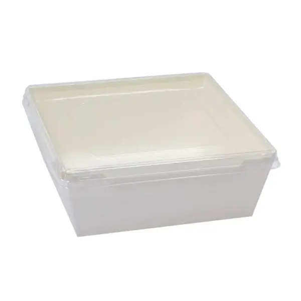 Контейнер бумажный с прозрачной крышкой белый Crystal Box 165*165*65мм 1200мл SaaMi, 200шт/кор