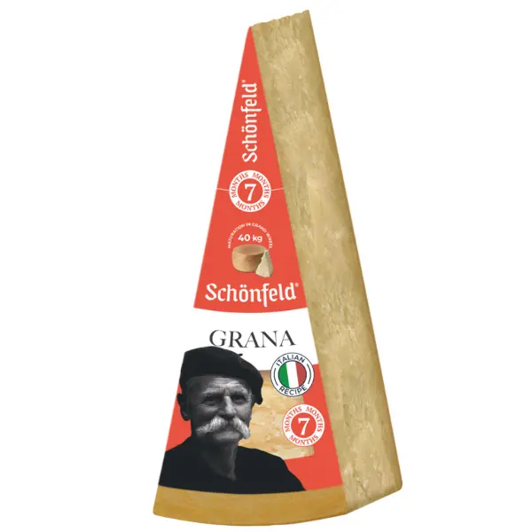 Сыр Grana 43% срок созревания 7 мес Schonfeld ~1,2кг, ~4,8кг/кор