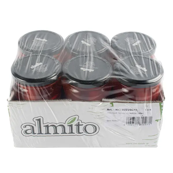Перец красный фаршированный сырным кремом Almito 320мл/270гр/150гр, 6шт/кор
