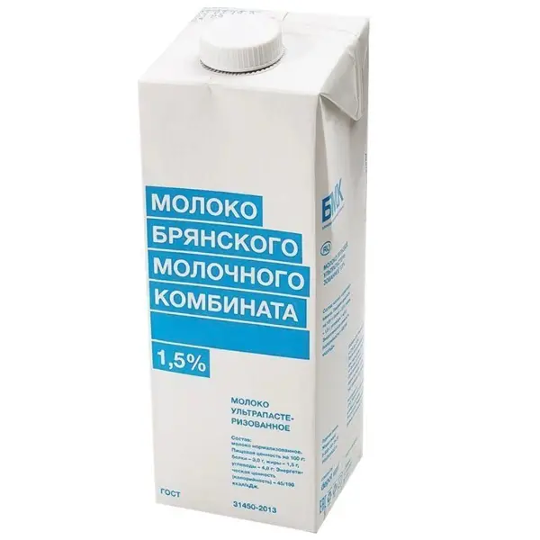 Молоко ультрапастеризованное 1,5% БМК 975мл TBA edge, 12шт/кор
