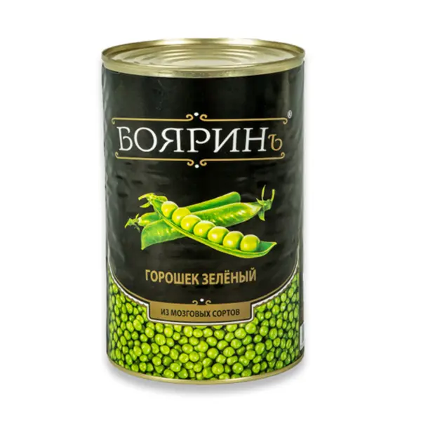 Горошек зеленый консервированный Бояринъ 4250мл/4150гр/2400гр ж/б, 3шт/кор, Сербия