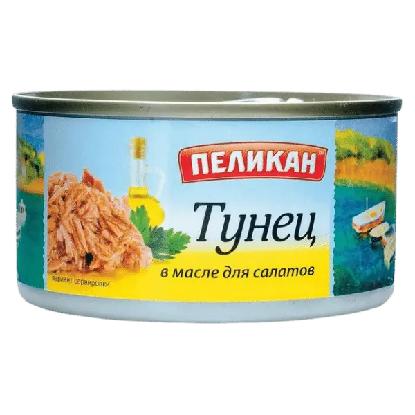 Тунец консервированный для салатов в масле Пеликан 1.7кг/1,190кг, 6шт/кор