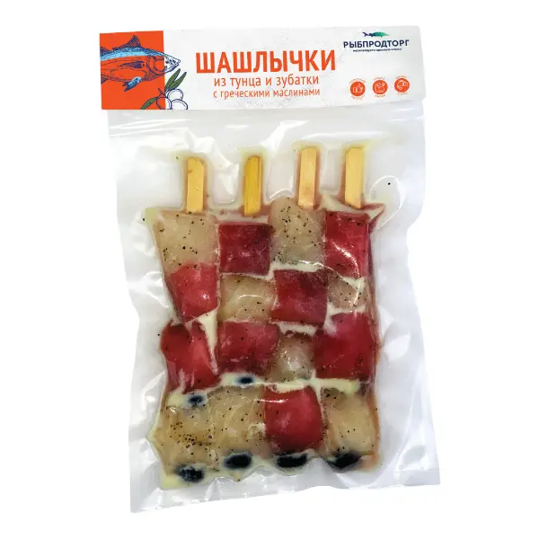Шашлык из тунца и зубатки с маслинами РыбПродТорг 440гр, 12шт/кор