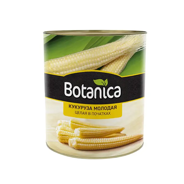 Кукуруза консервированная в початках Botanica 3100мл/2840гр/1500гр ж/б, 6шт/кор, Китай