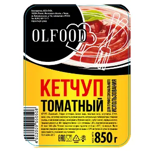 Кетчуп томатный 2 категории Olfood 850гр, 12шт/кор