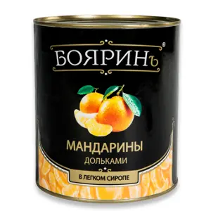 Мандарины консервированные в легком сиропе Бояринъ 850мл ж/б, 12шт/кор