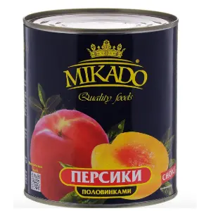Персики консервированные половинки в сиропе MIKADO 850мл/820гр/460гр, 12шт/кор 
