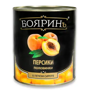 Персики консервированные половинки в легком сиропе Бояринъ 3100мл ж/б, 6шт/кор
