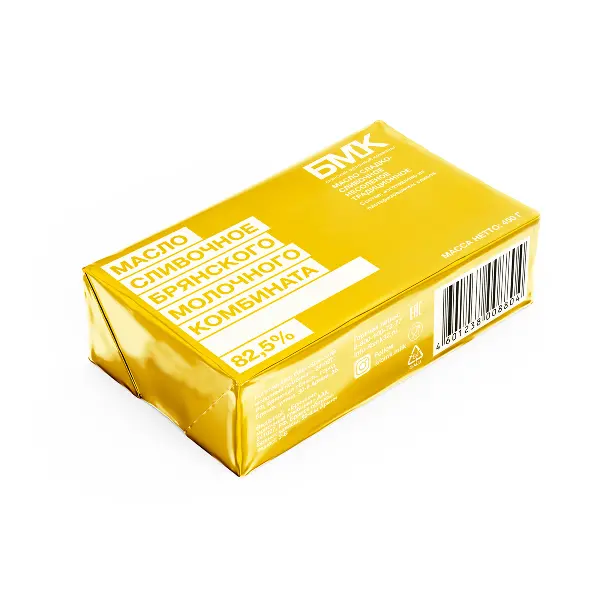 Масло сладко-сливочное несоленое традиционное 82,5% высший сорт БМК 450гр, 12шт/кор