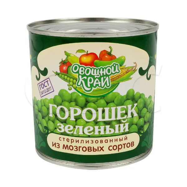 Горошек зеленый консервированный высший сорт Овощной край 400гр, 12шт/кор