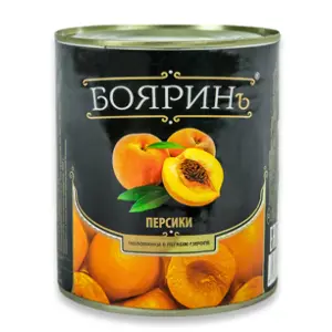 Персики консервированные половинки в легком сиропе Бояринъ 850мл ж/б, 12шт/кор