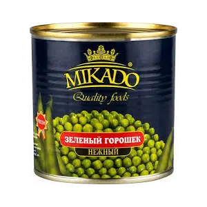 Горошек зеленый консервированный MIKADO 425мл/400гр/240гр, 12шт/кор